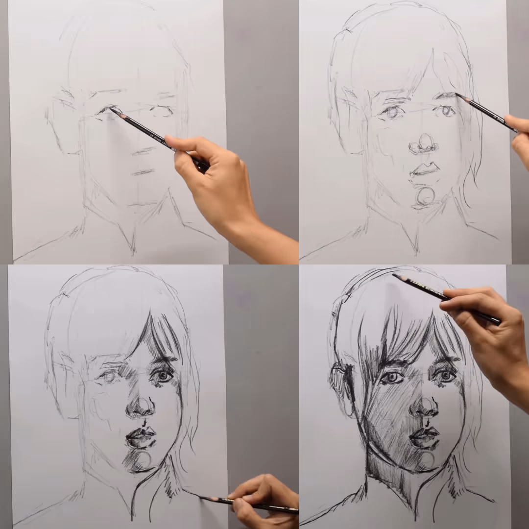 Cesar drawing a girl. Step one.